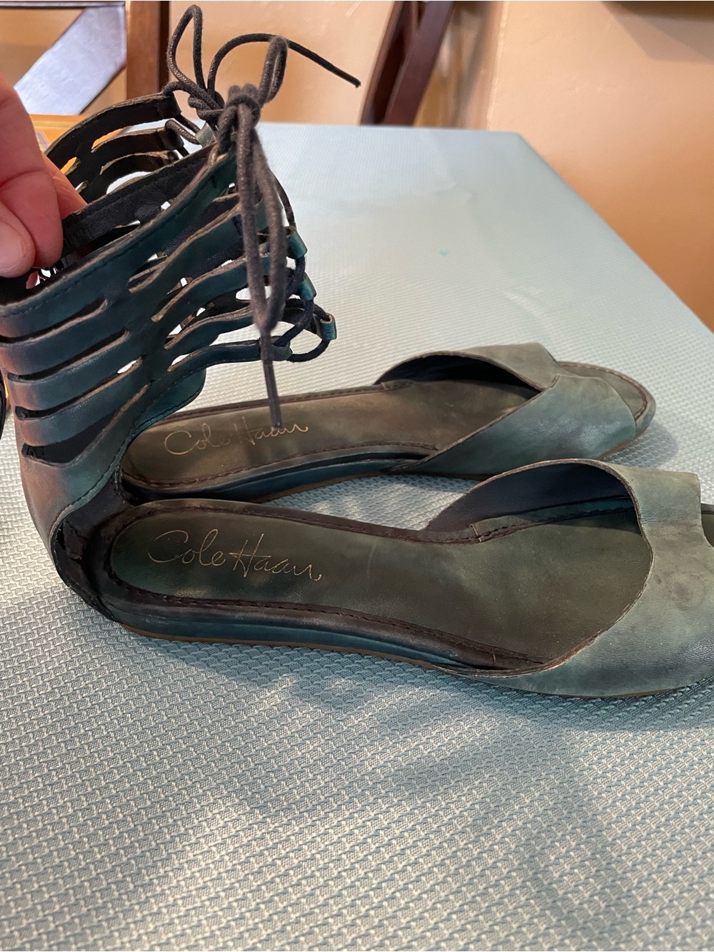 Cole Haan Teal Suede Lace-Up  Flats Size 6.5-7